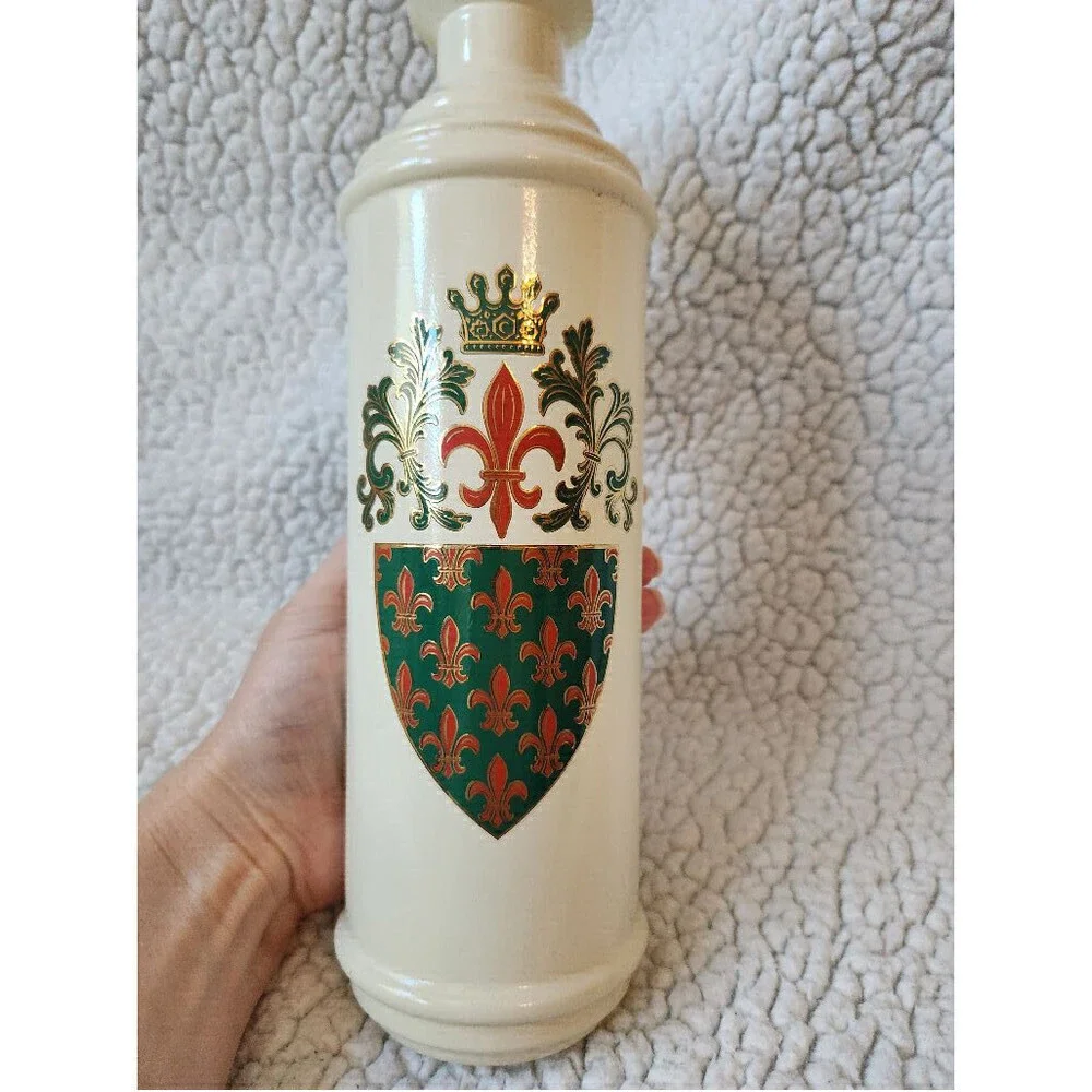 Vintage fleur de lis shield Fitzgerald ceramic decanter